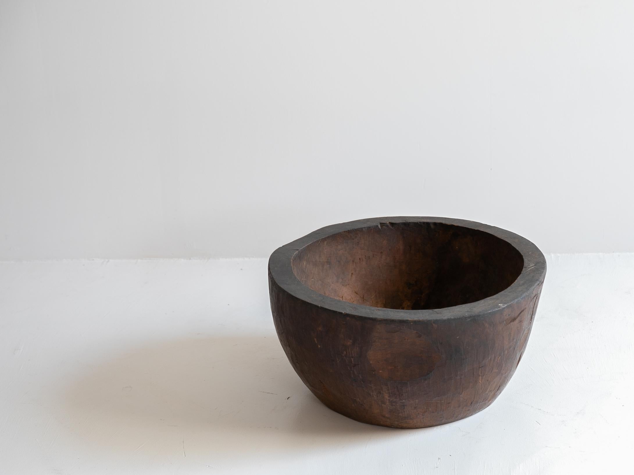 Meiji Japanese antique wooden bowl/Late 19th Century/Wabi-Sabi  For Sale