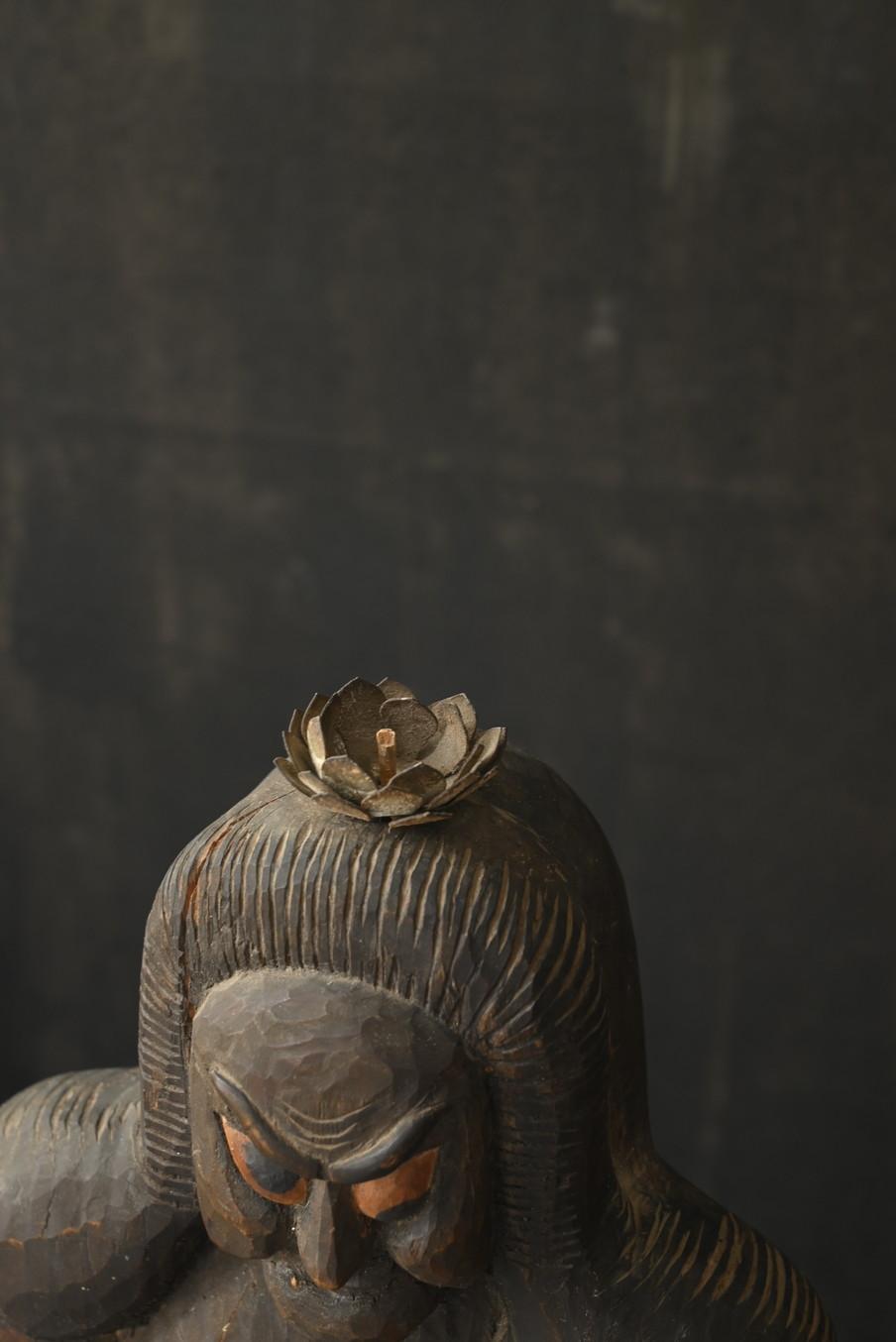 Statue de Bouddha japonaise antique en bois/Acala/Période Edo tardive/19e siècle en vente 5