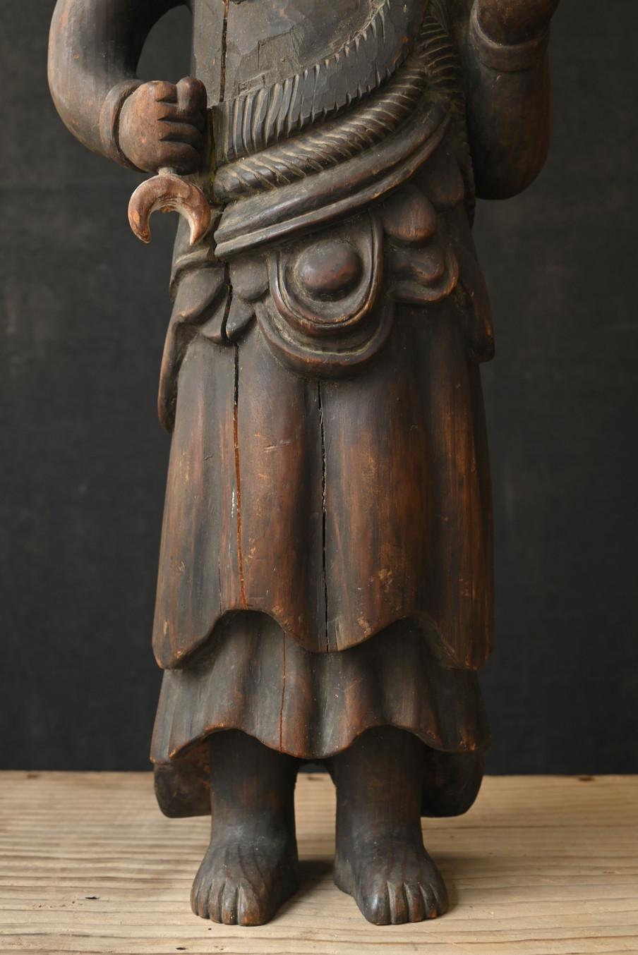 Sculpté à la main Statue de Bouddha japonaise antique en bois/Acala/Période Edo tardive/19e siècle en vente