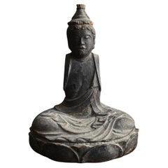 Antike japanische Buddha-Statue aus Holz aus der japanischen Antike / Edo-Periode / 1600 bis 1800