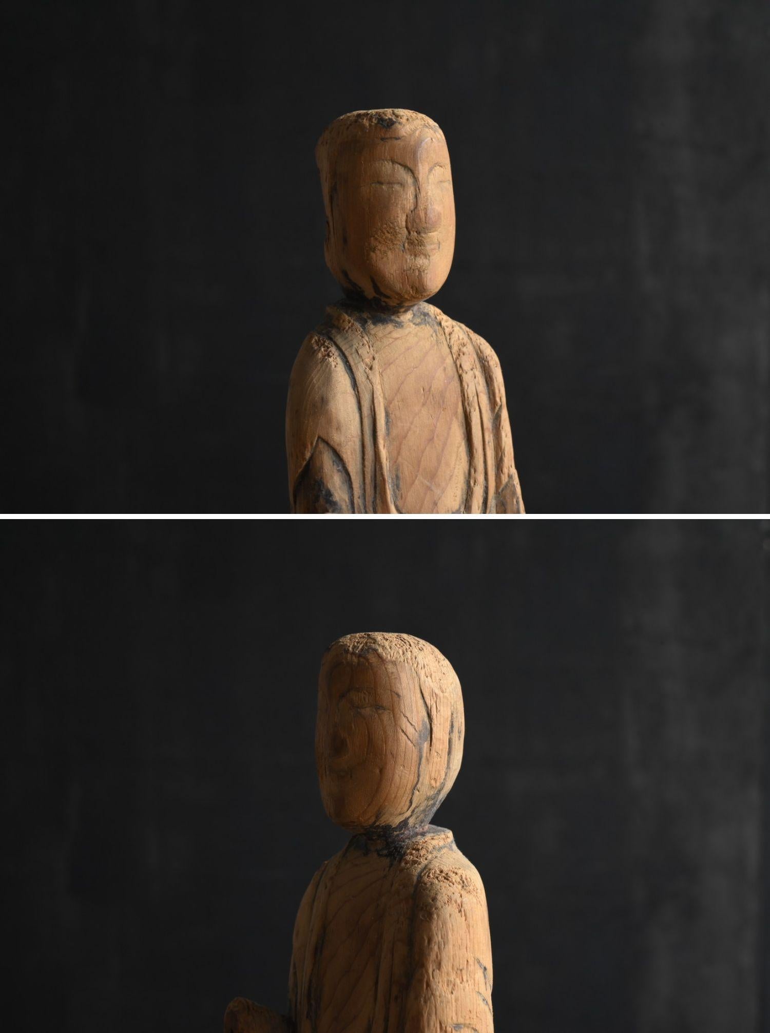 Antike japanische Buddha-Statue/Folk-Buddha-/Edo-Statue aus Holz aus der japanischen Antike/1603-1868 im Angebot 4