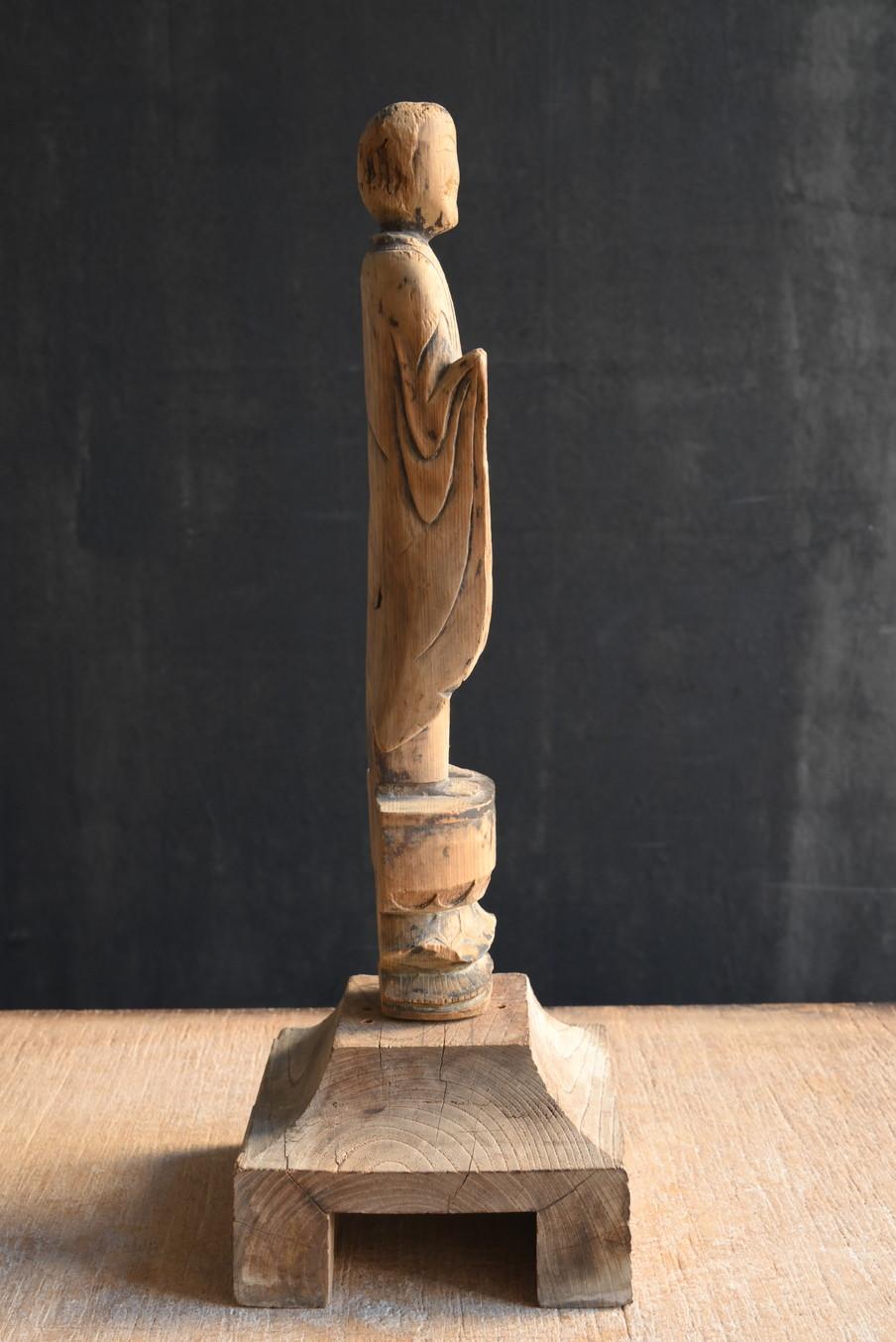 Sculpté à la main statue de Bouddha japonais ancien en bois/Période Bouddha en laine/Edo/1603-1868 en vente