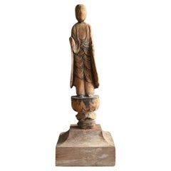 Antike japanische Buddha-Statue/Folk-Buddha-/Edo-Statue aus Holz aus der japanischen Antike/1603-1868