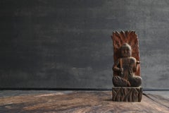 Estatua antigua japonesa de Buda de madera/Fudo Myoo/Siglo XIX-XX