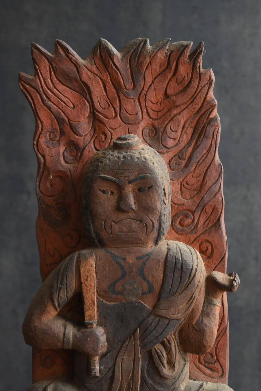 Hand-Carved Japanese antique wooden Buddha statue/Fudo Myoo/19th-20th century