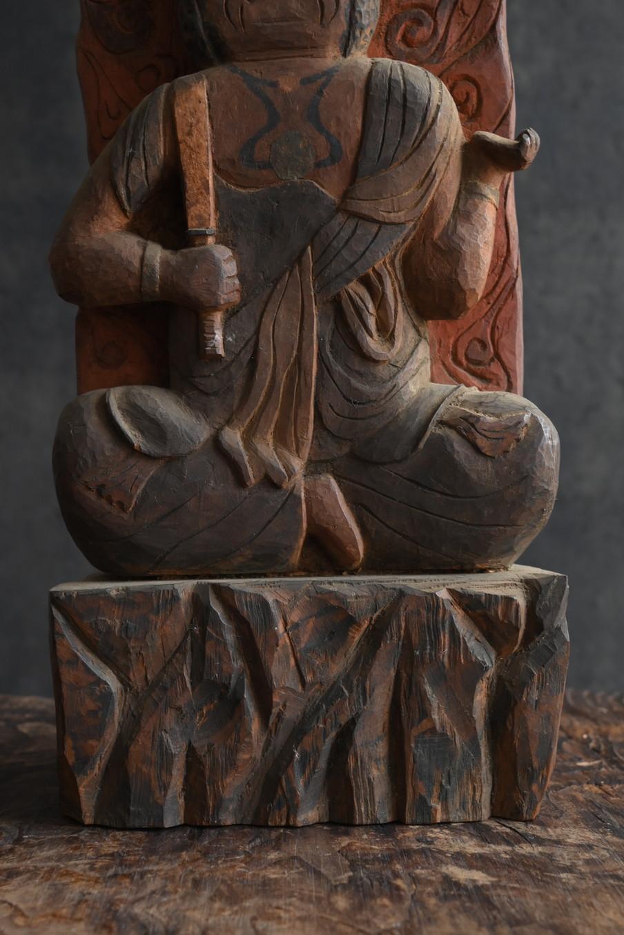 Japanese antique wooden Buddha statue/Fudo Myoo/19th-20th century In Good Condition In Sammu-shi, Chiba