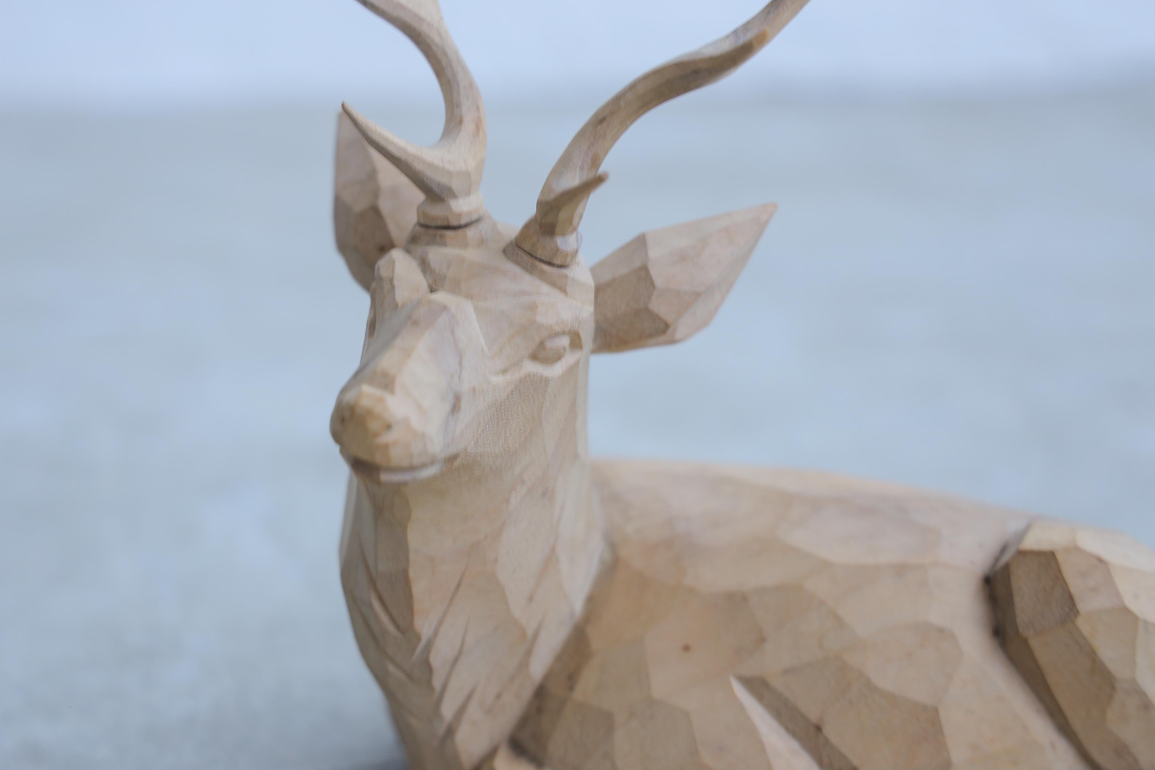Hand-Carved Japanese Antique Wooden  Carved Deer figurine