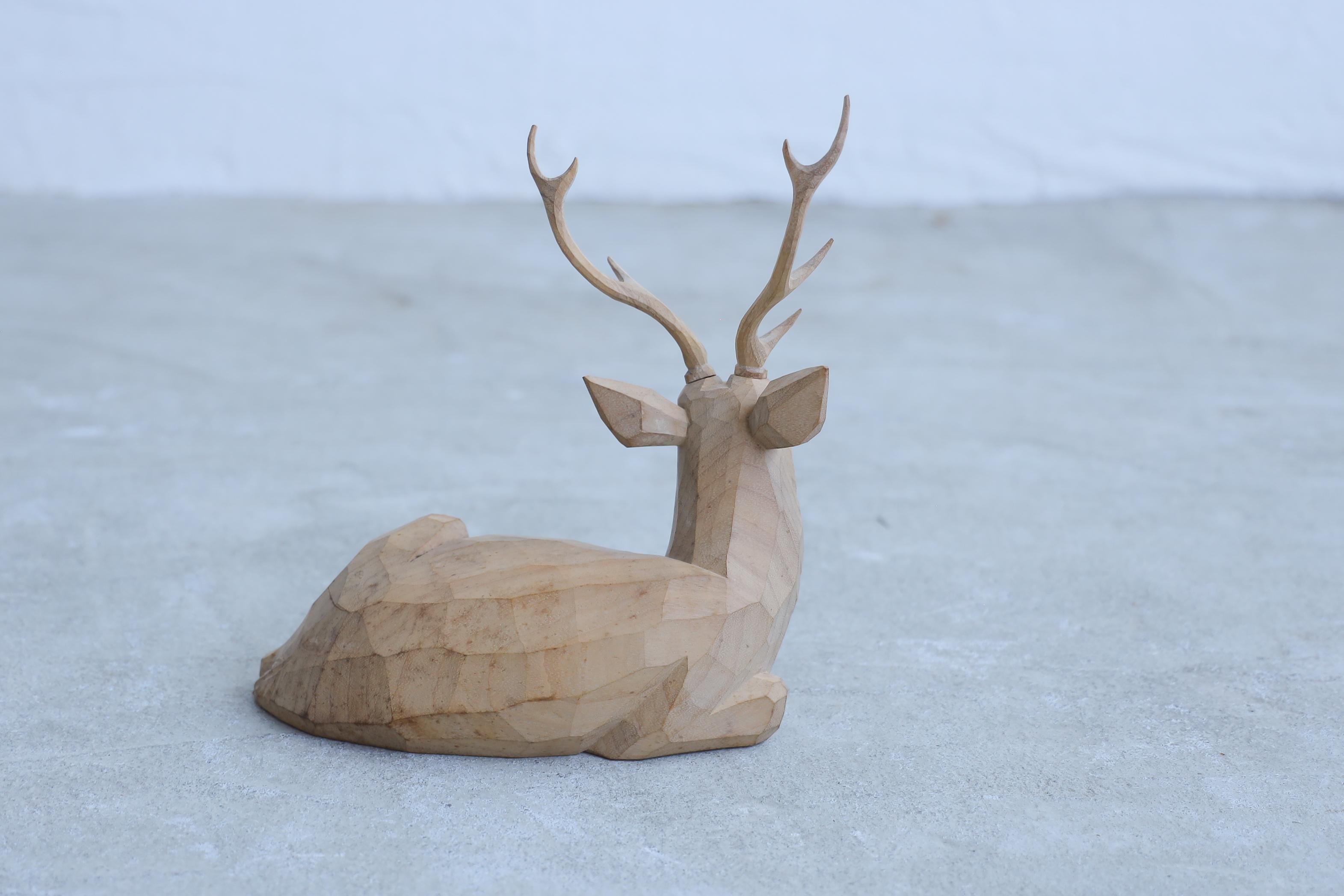 20th Century Japanese Antique Wooden  Carved Deer figurine