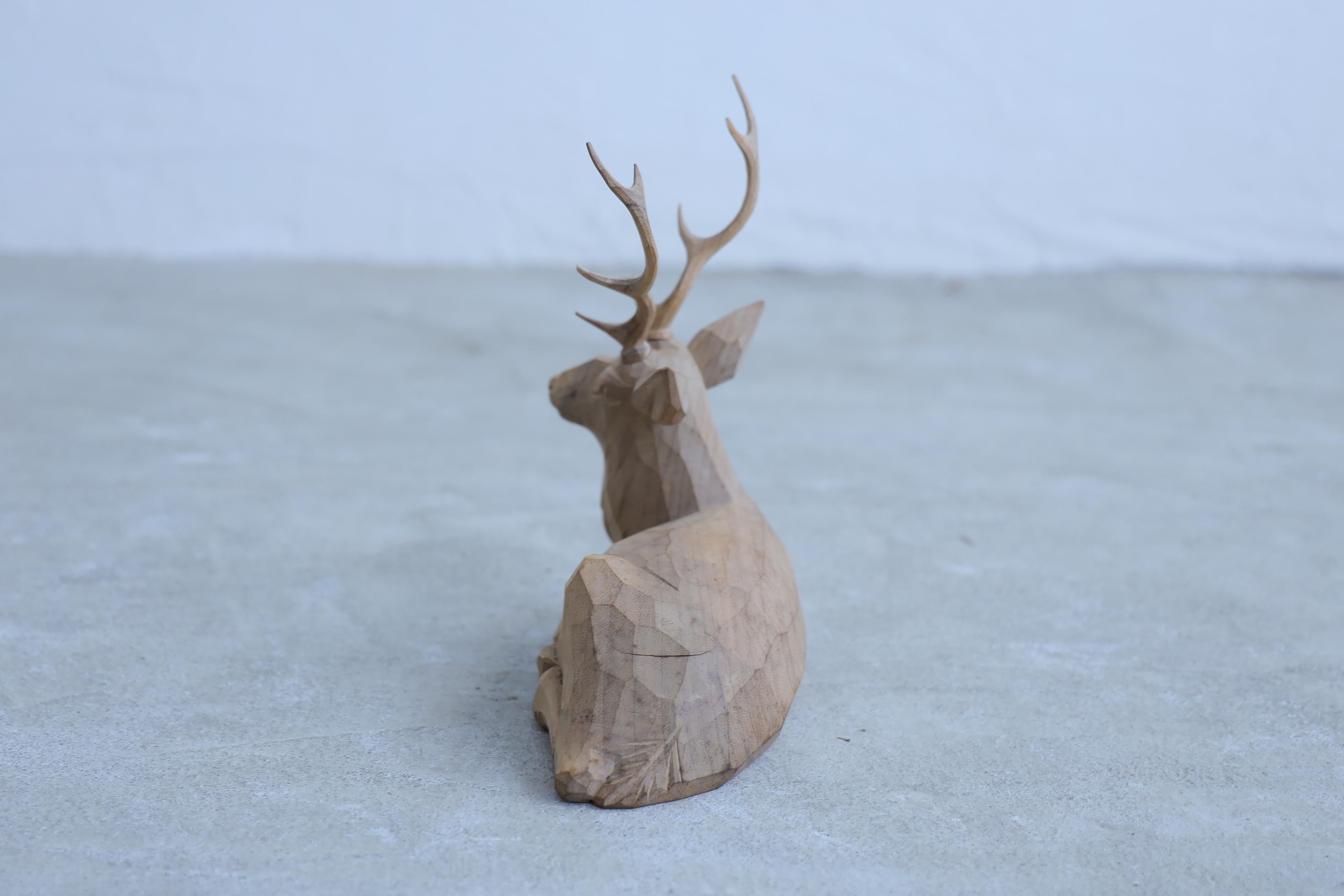 Japanese Antique Wooden  Carved Deer figurine 1