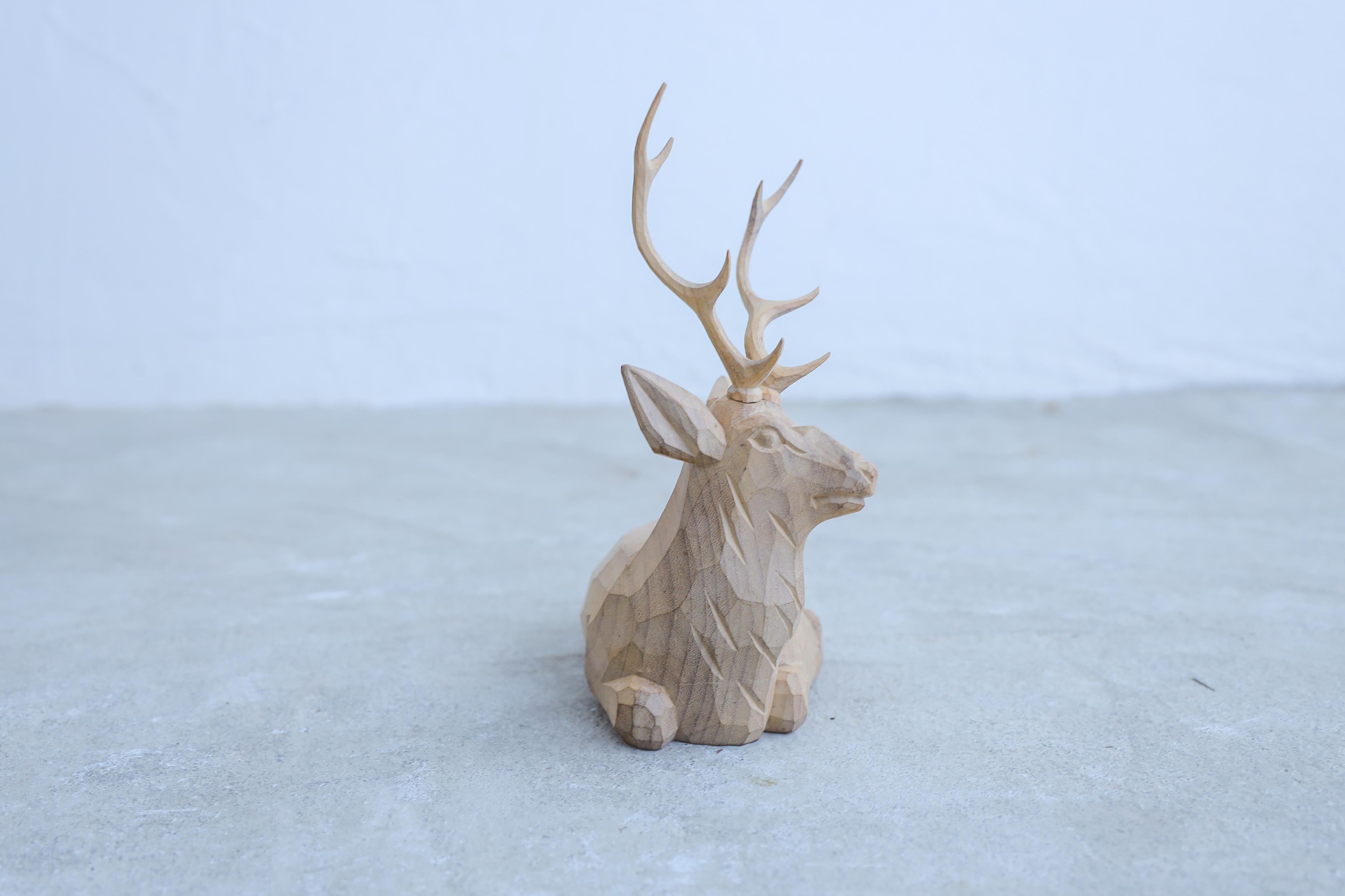 Japanese Antique Wooden  Carved Deer figurine 3