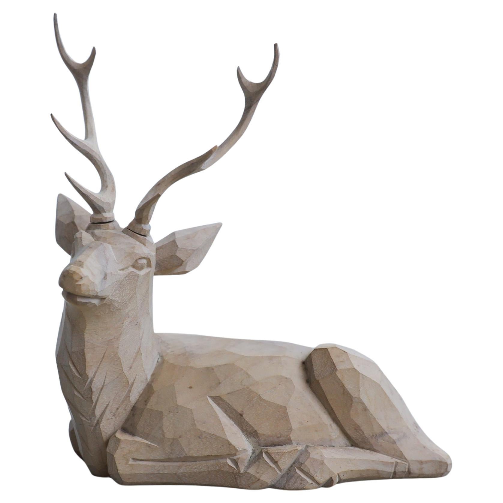 Japanese Antique Wooden  Carved Deer figurine
