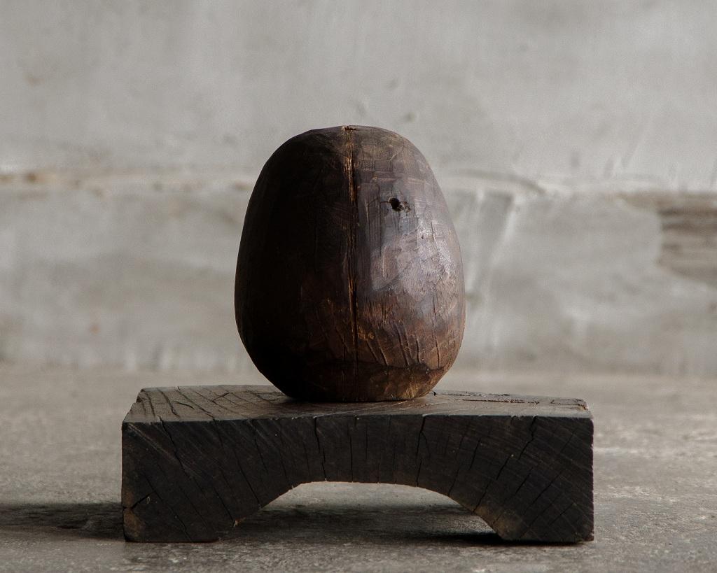 Daruma Japonés Antiguo de Madera, Finales de la Era Edo '1603-1868', Wabi Sabi en venta 6