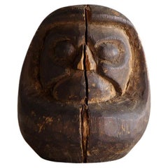 Antike japanische Holzdaruma aus Holz, späte Edo-Ära '1603-1868', Wabi Sabi