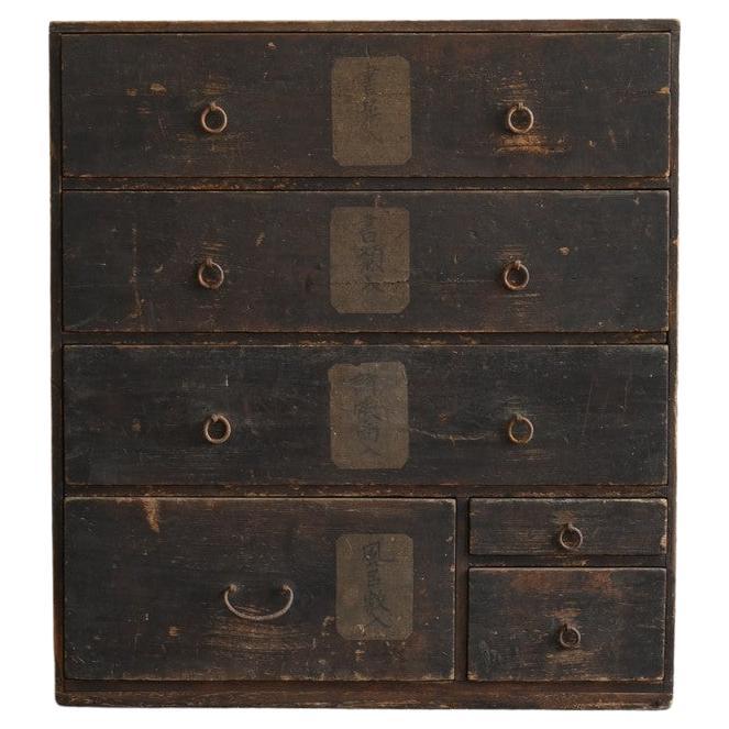 Japanese antique wooden drawer/1868-1920/Wabi-Sabi bedside chest/meiji-taisho For Sale