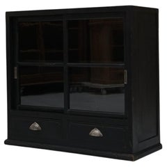 Japanese Antique Wooden Glass Cabinet, 1930s–1950s, Japandi Wabi-Sabi