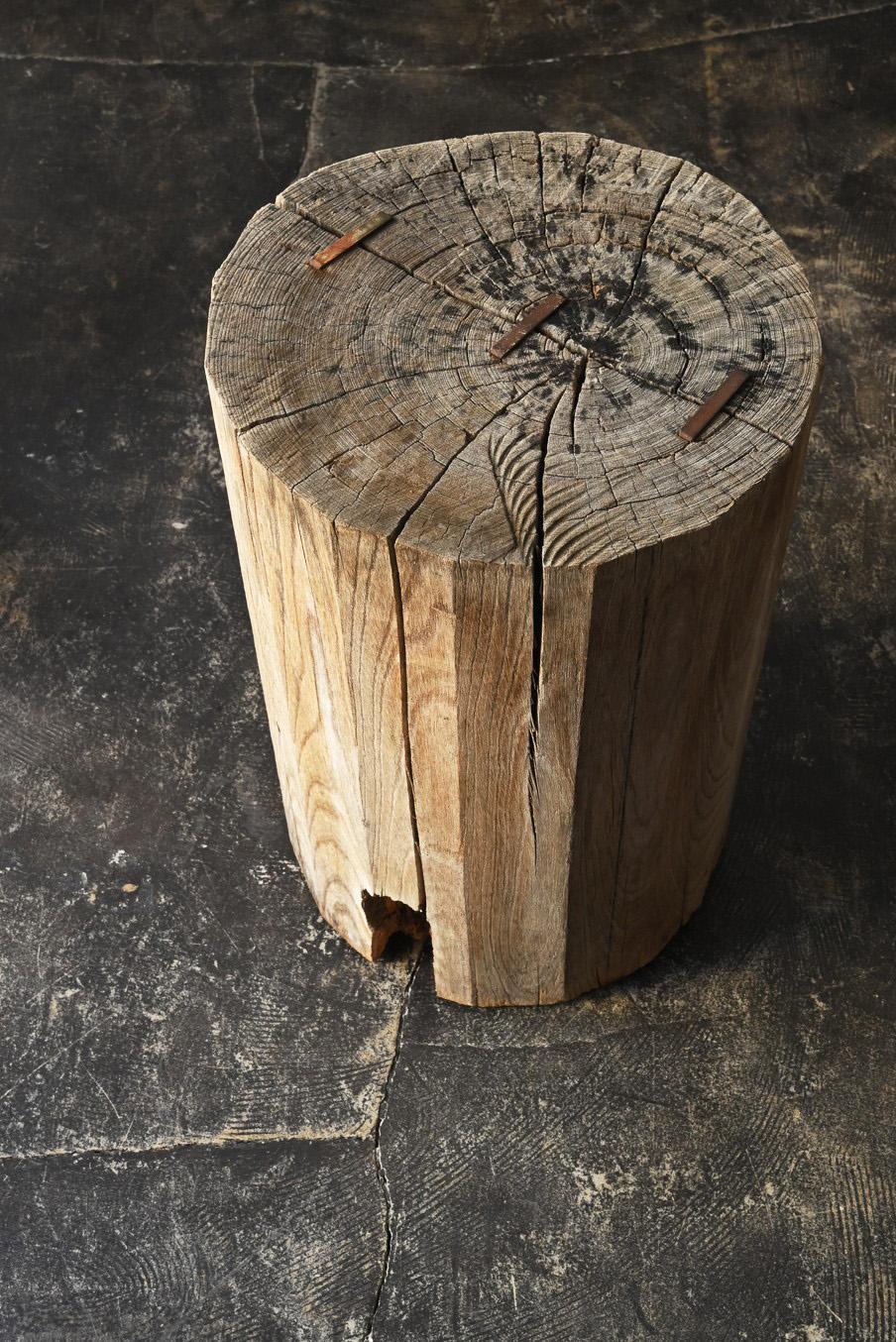 Wood Japanese antique wooden high stool/20th century/Wabi-sabi chair For Sale