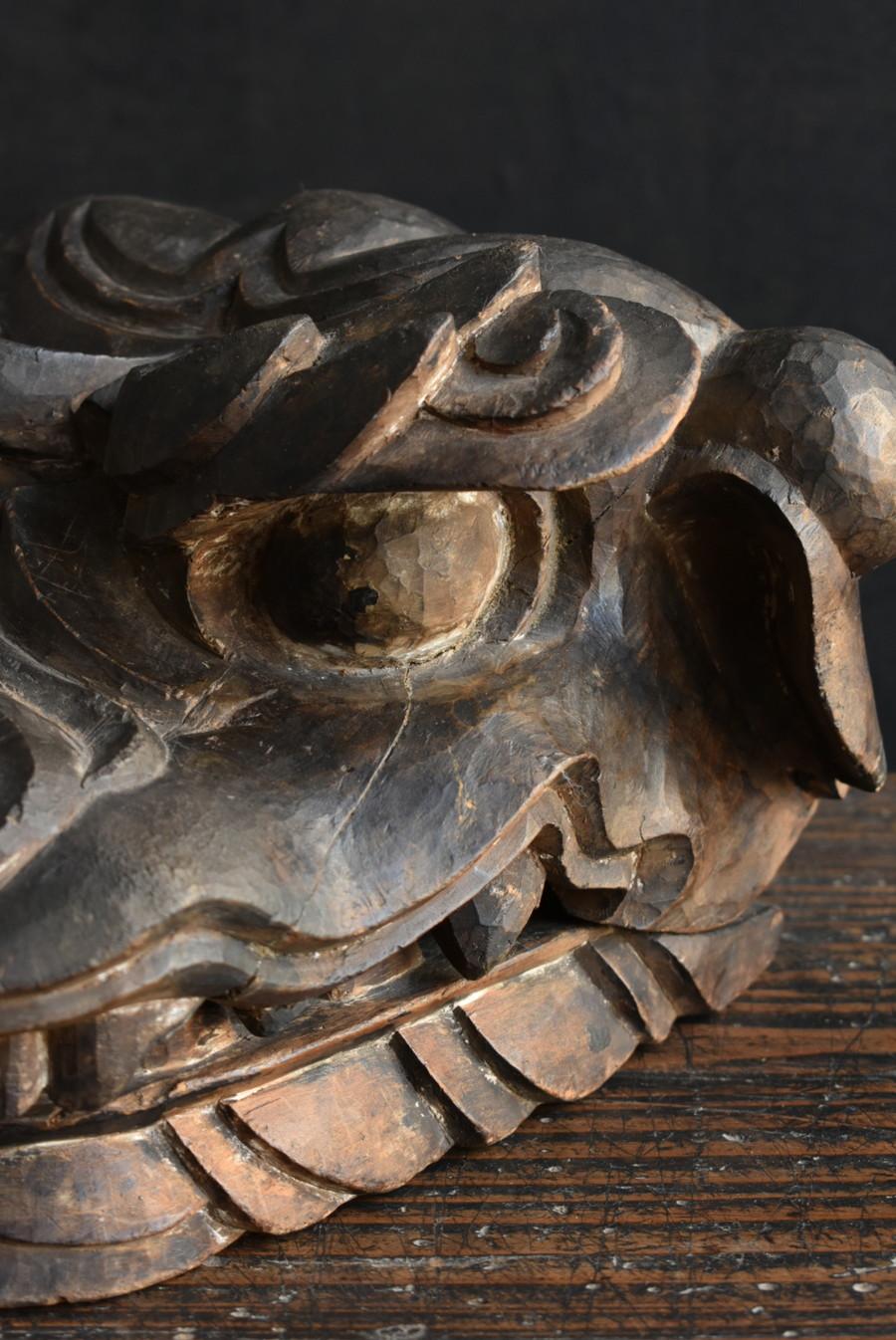 Japanese Antique Wooden Lion Mask Engraving Edo Period/1750-1868/Shrine Festival 7
