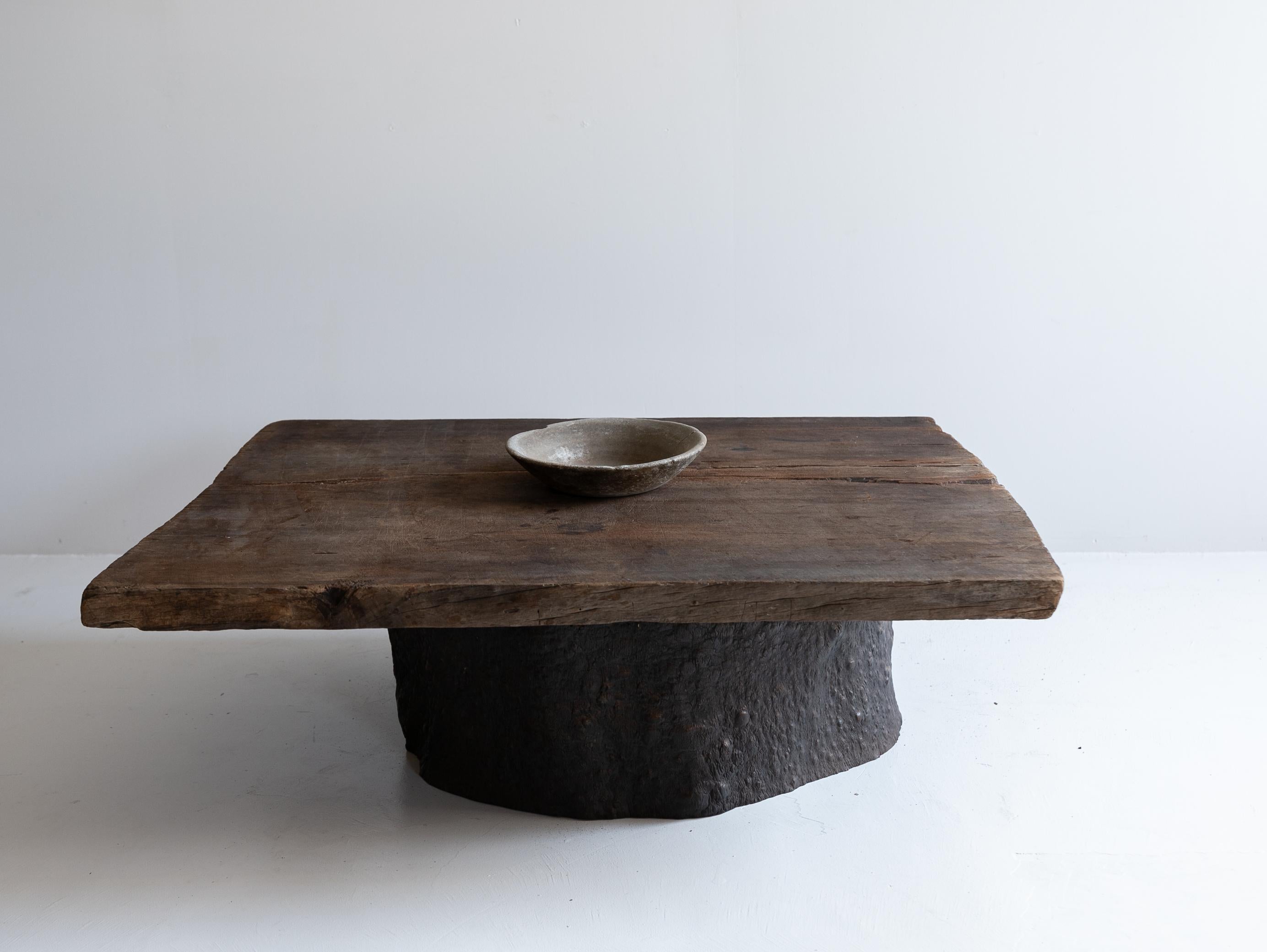 Cedar Japanese antique wooden low table/1868-1920/Wabi-Sabi sofa table