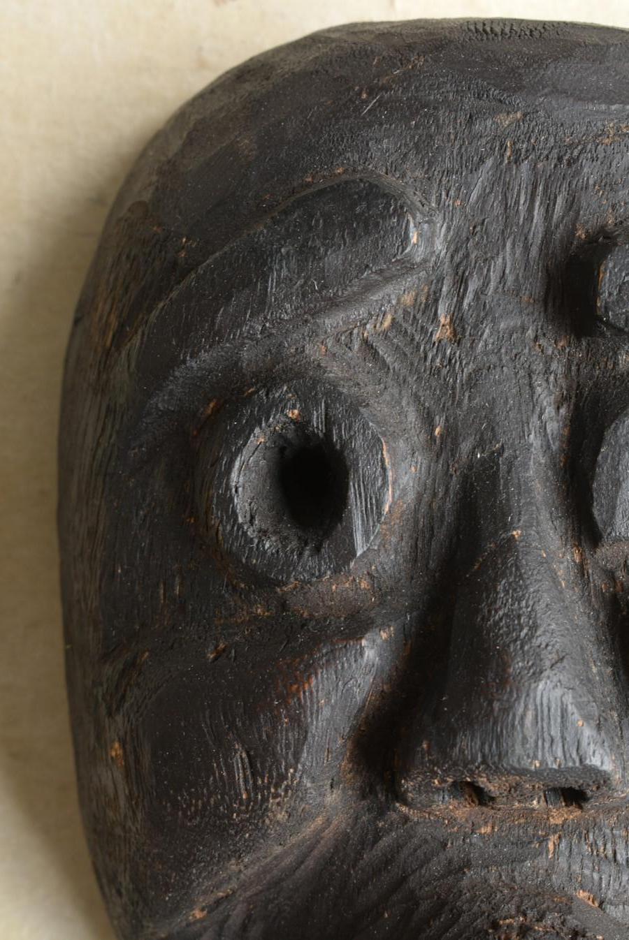 Hand-Carved Japanese Antique Wooden Mask 