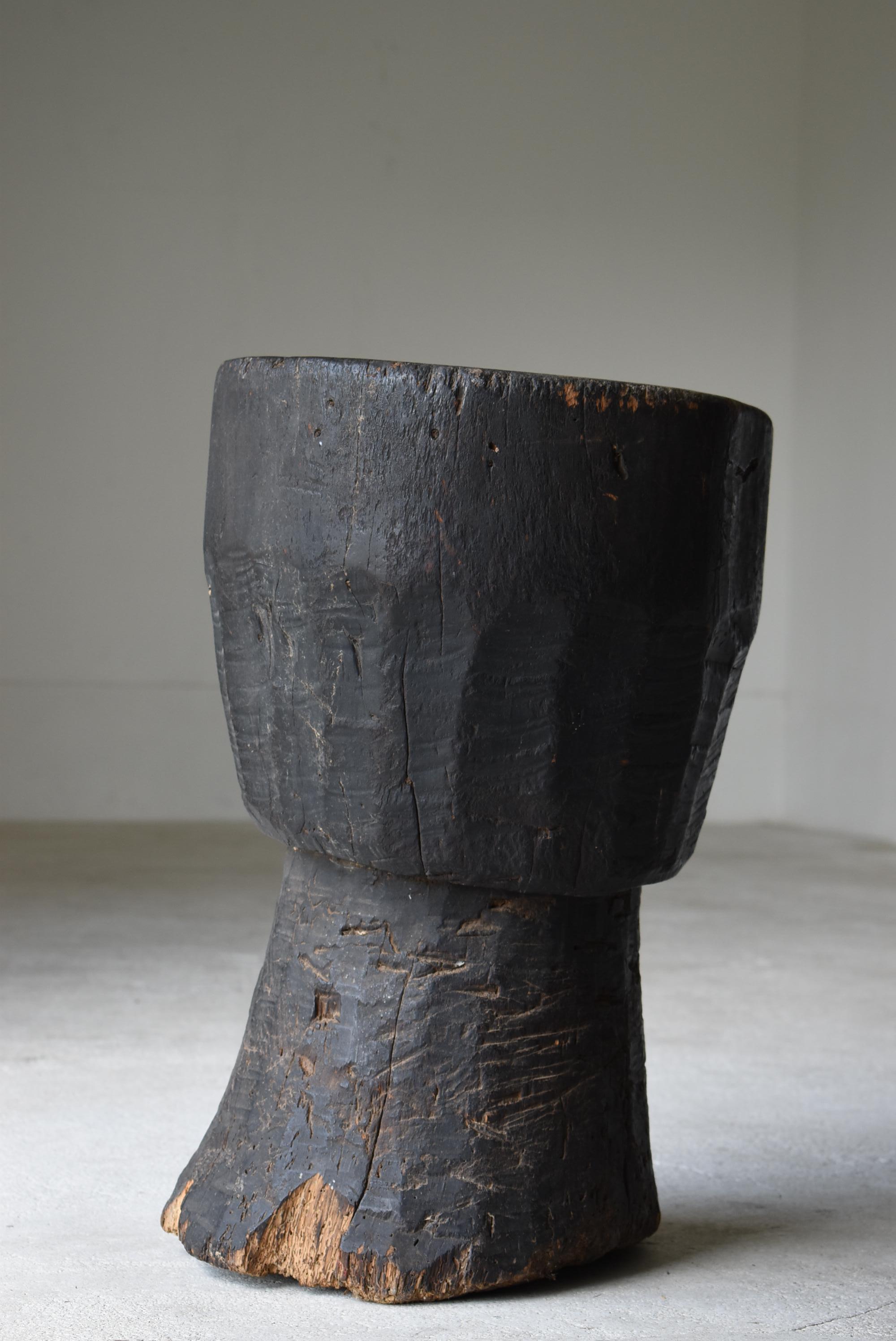 Japanese Antique Wooden Mortar 1860s-1900s/Flower Pot Primitive Wabi-Sabi Mingei 4