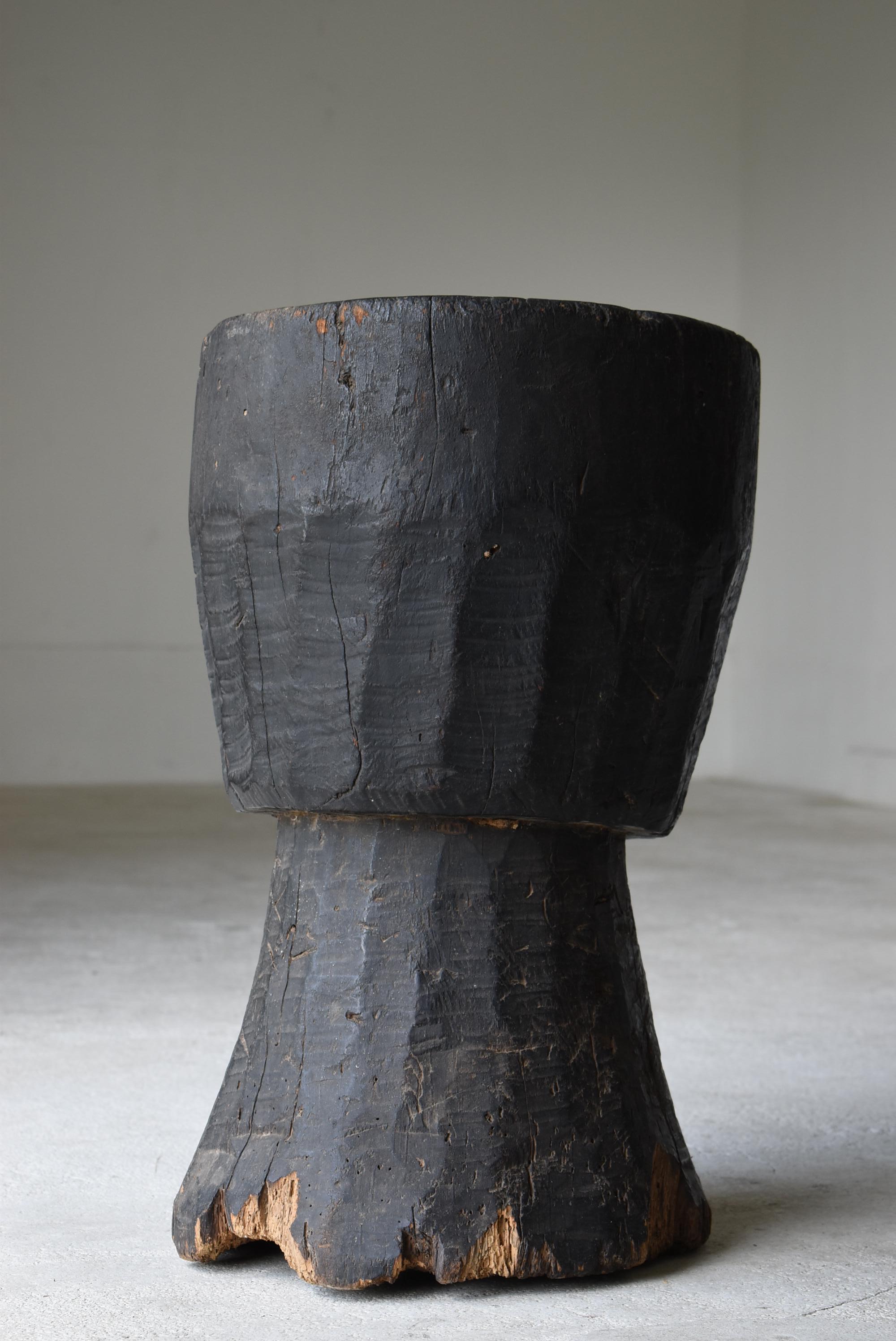 Japanese Antique Wooden Mortar 1860s-1900s/Flower Pot Primitive Wabi-Sabi Mingei 3
