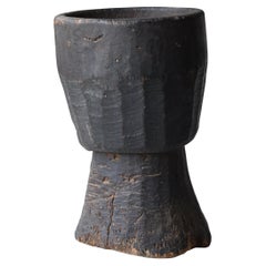 Japanese Antique Wooden Mortar 1860s-1900s/Flower Pot Primitive Wabi-Sabi Mingei