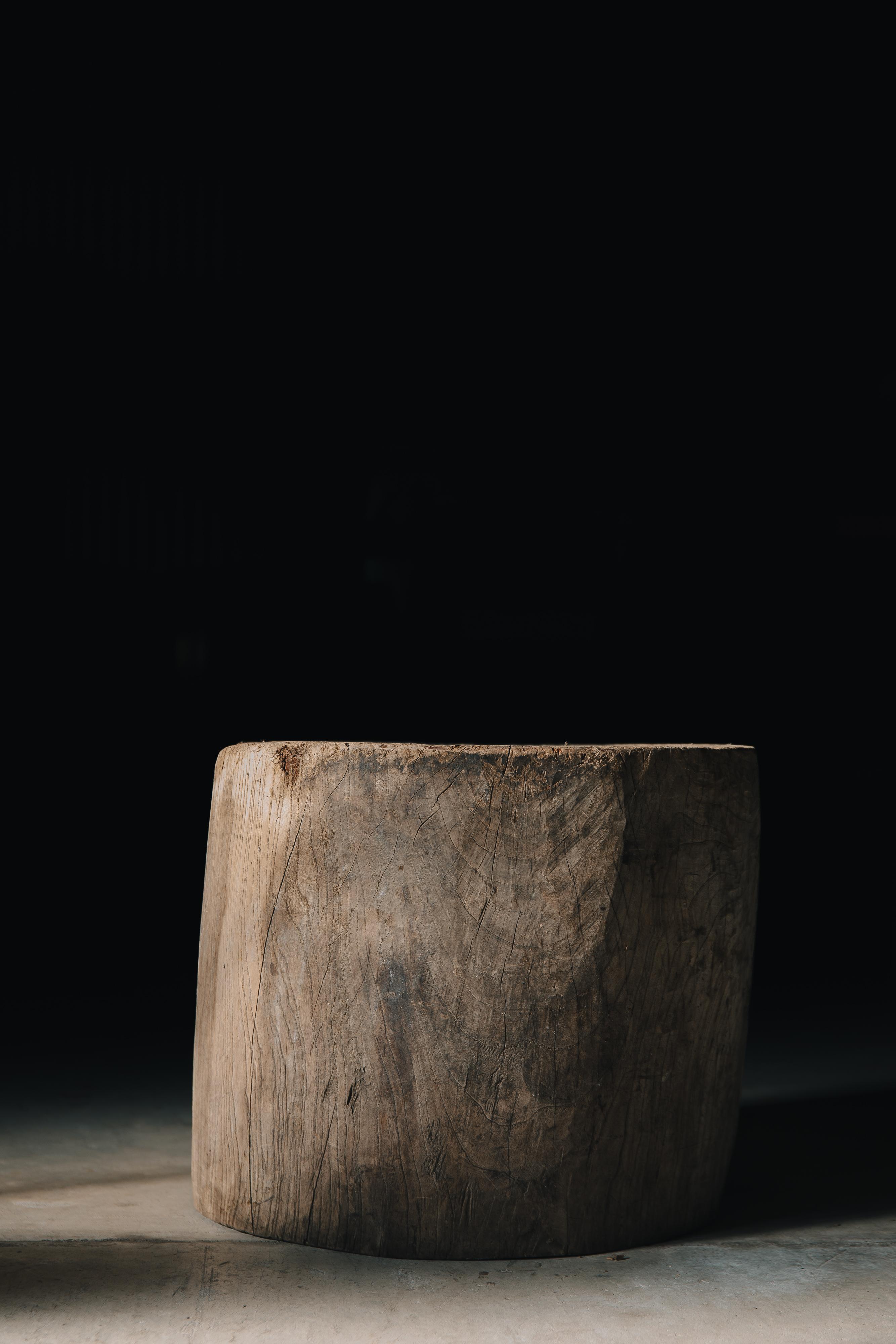 Hand-Carved Japanese antique wooden mortar. side table or coffee table. wabi sabi For Sale