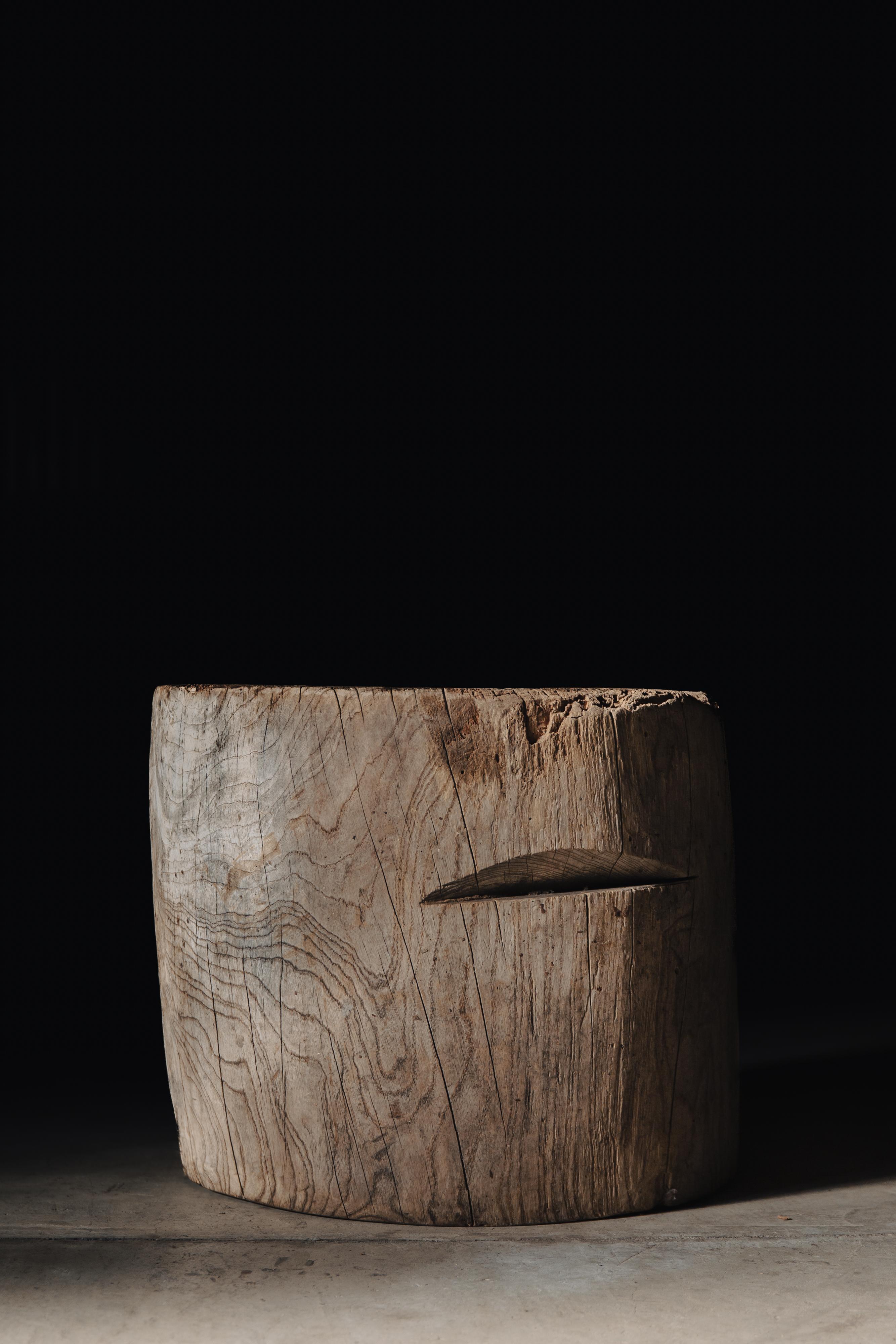 Wood Japanese antique wooden mortar. side table or coffee table. wabi sabi For Sale
