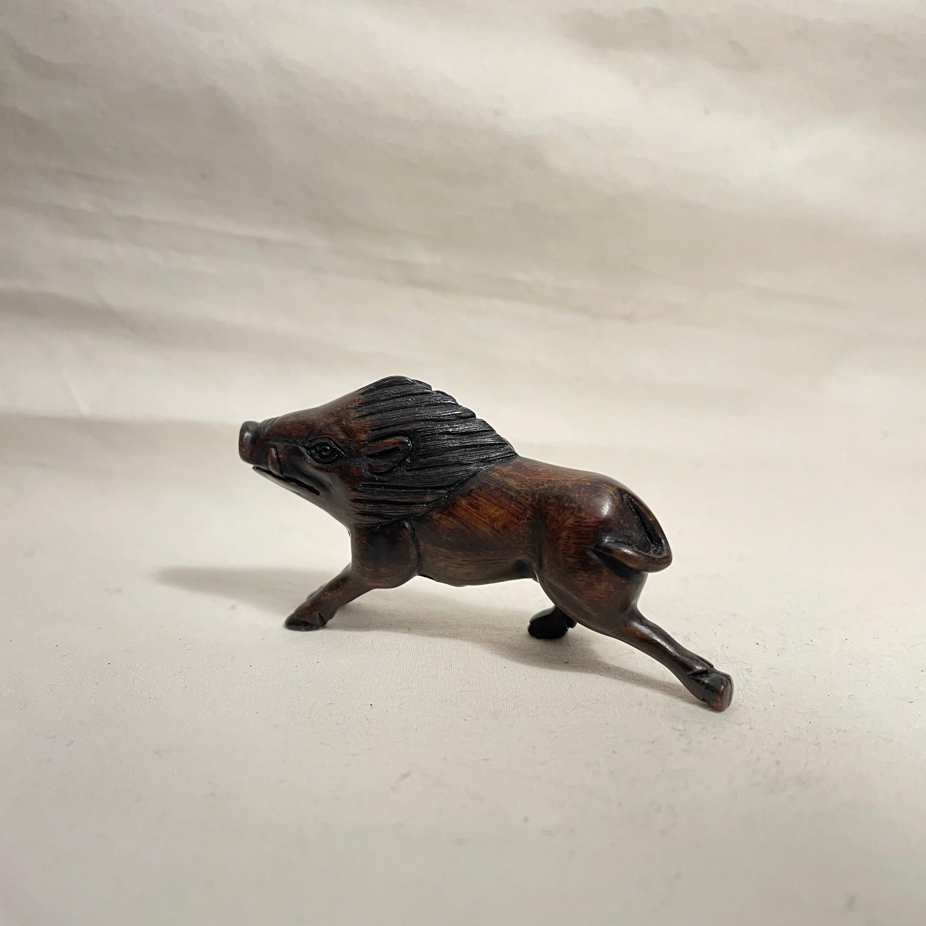 Japanese Antique Wooden Netsuke Charme 'Wild Pig' 1920s Taisho 5
