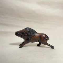 Japanese Antique Wooden Netsuke Charme 'Wild Pig' 1920s Taisho
