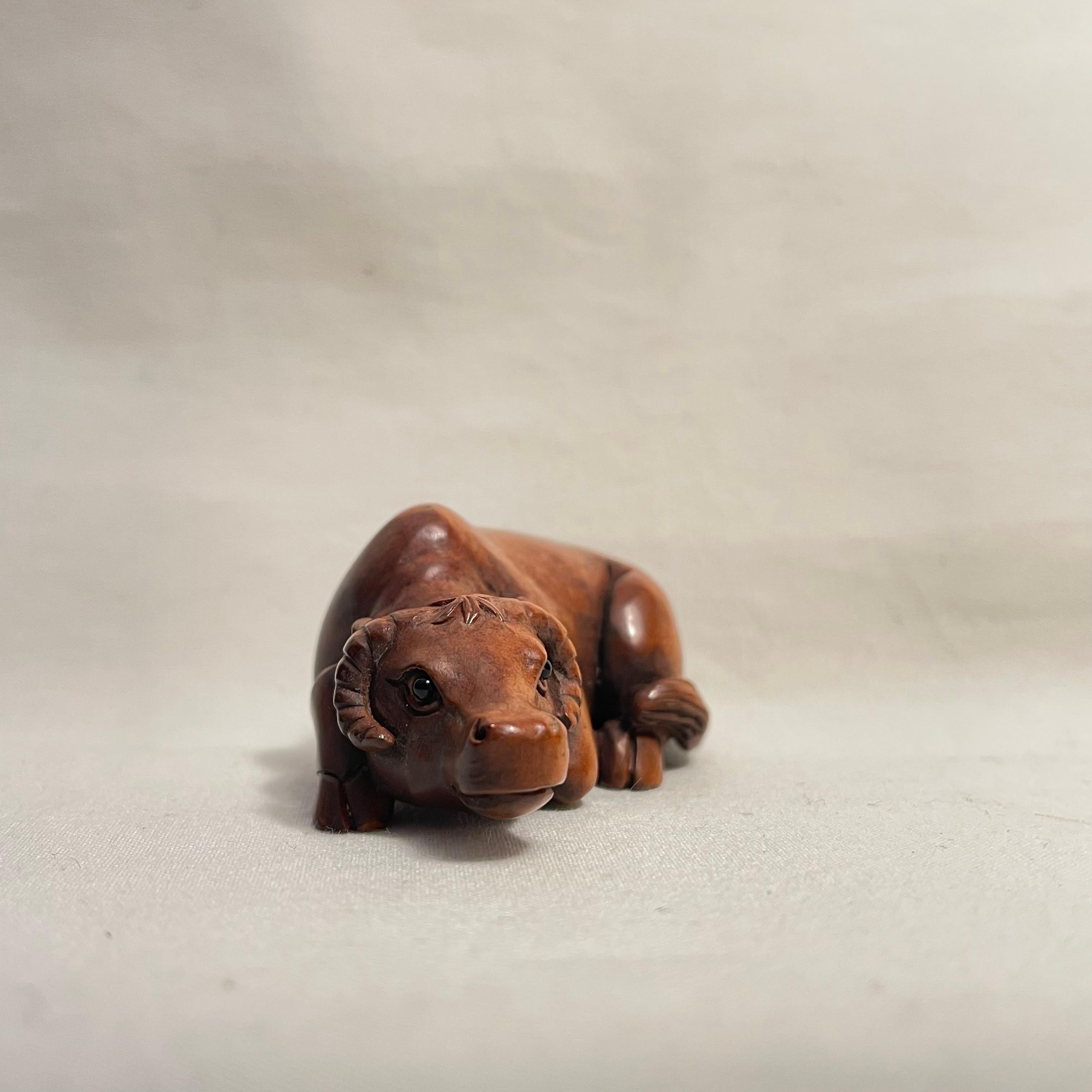 Hand-Carved Japanese Antique Wooden Netsuke 'Cow' 1900s Meiji