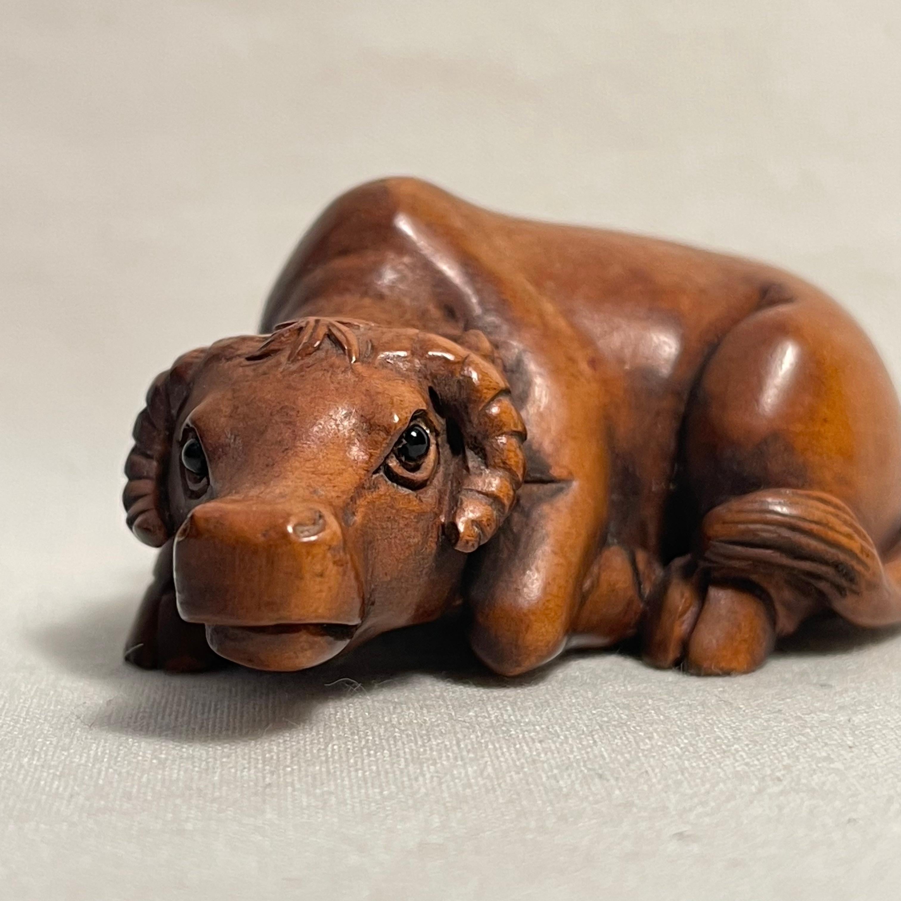 Japanese Antique Wooden Netsuke 'Cow' 1900s Meiji 3
