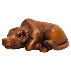 Japanese Antique Wooden Netsuke 'Cow' 1900s Meiji