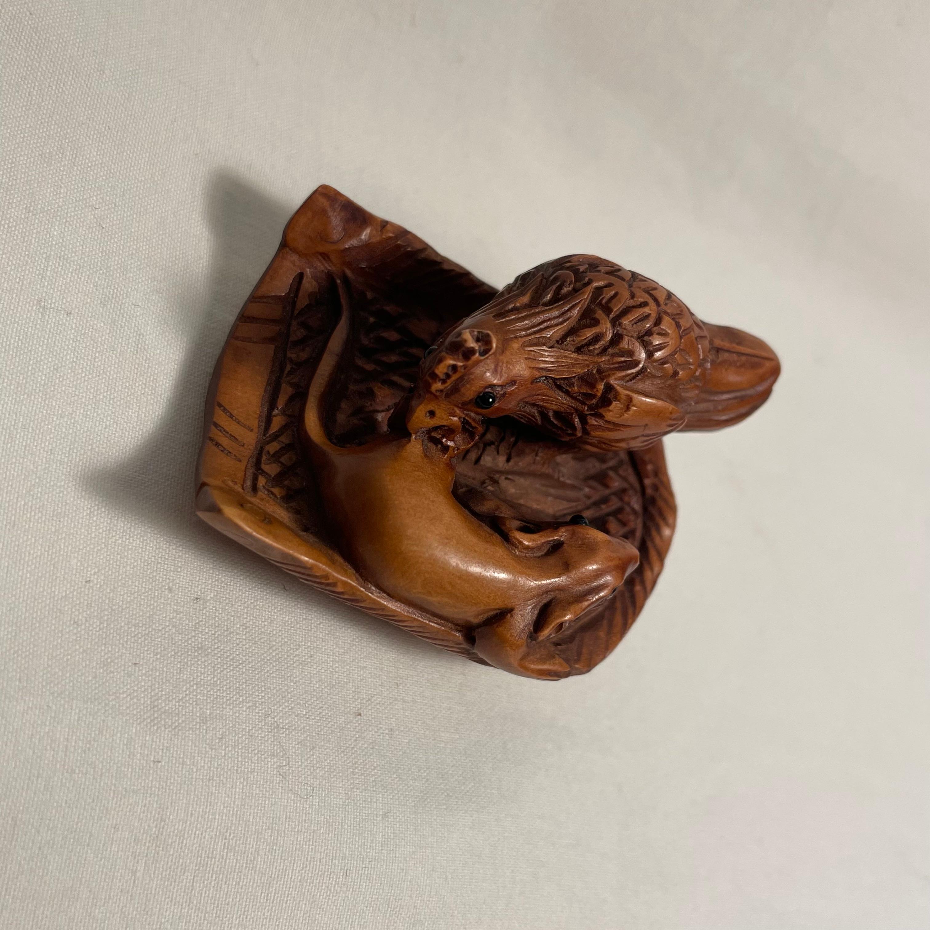 Japanese Antique Wooden Netsuke 'mouse and rooster' 1920s Taisho era For Sale 5
