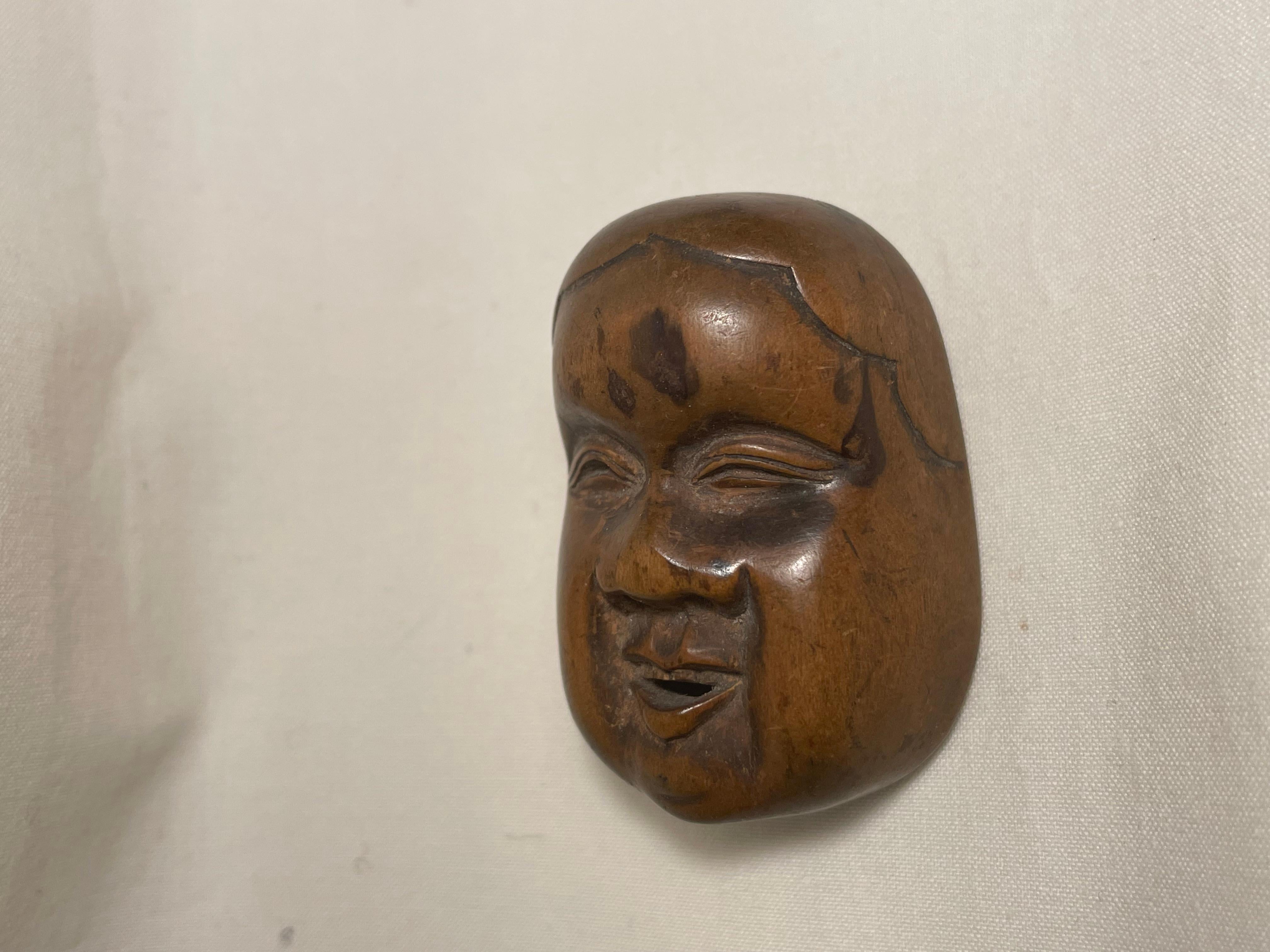 20th Century Japanese Antique Wooden Netsuke 'Onnamen' 1950s For Sale