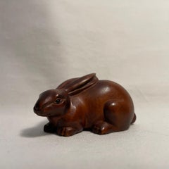 Japanese Antique Wooden Netsuke 'Rabbit' 1920s Taisho era