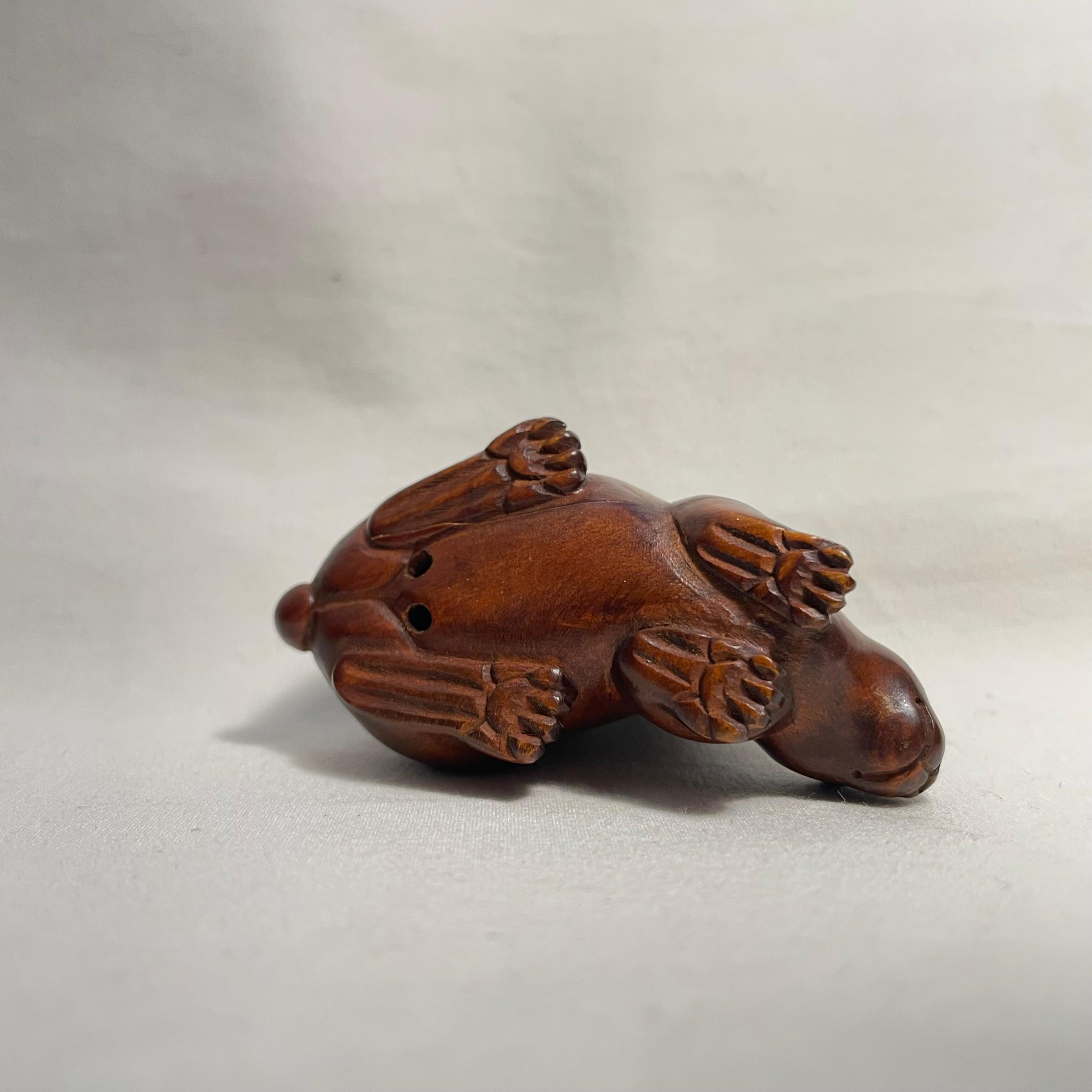 Early 20th Century Japanese Antique Wooden Netsuke 'Rabbit' 1920s Taisho era