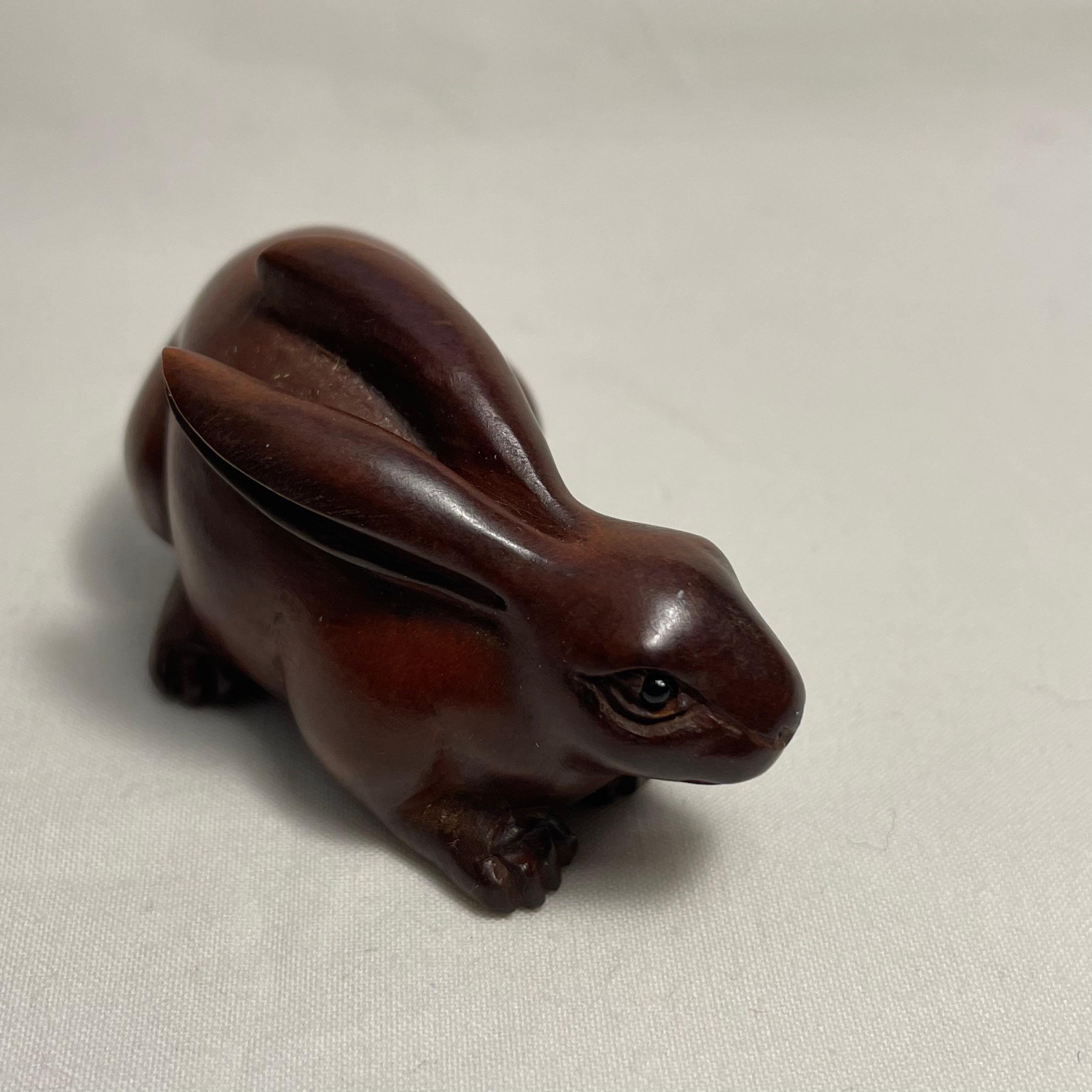 Japanese Antique Wooden Netsuke 'Rabbit' 1920s Taisho era 2