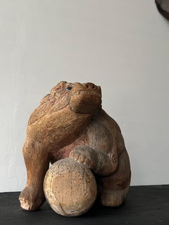Japanese Antique Wooden Sculpture Komainu(Guardian Lion-Dog)1600s~1680s Wabisabi