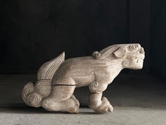 Japanese Antique Wooden Sculpture Komainu(Guardian Lion-Dog)1780s~1850s Wabisabi