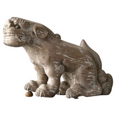 Japanese Antique Wooden Sculpture Komainu(Guardian Lion-Dog)1780s~1850s Wabisabi