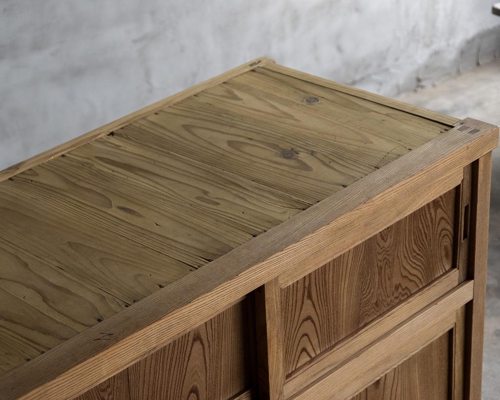 Japanese Antique Wooden Sliding Door Cabinet, Taisho Era'1912-1926', Wabi Sabi For Sale 13