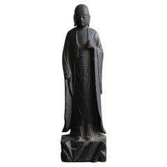 Kleine japanische antike Buddha-Statue aus Holz aus Holz/1800er Jahre/Jizo Bodhisattva