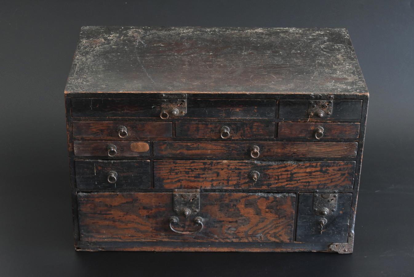Woodwork Japanese antique wooden small drawer / 1800-1912 / Wabi-sabi furniture