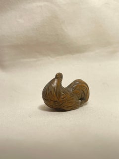 Japanese Antique Wooden Small Netsuke 'Rooster' 1960s