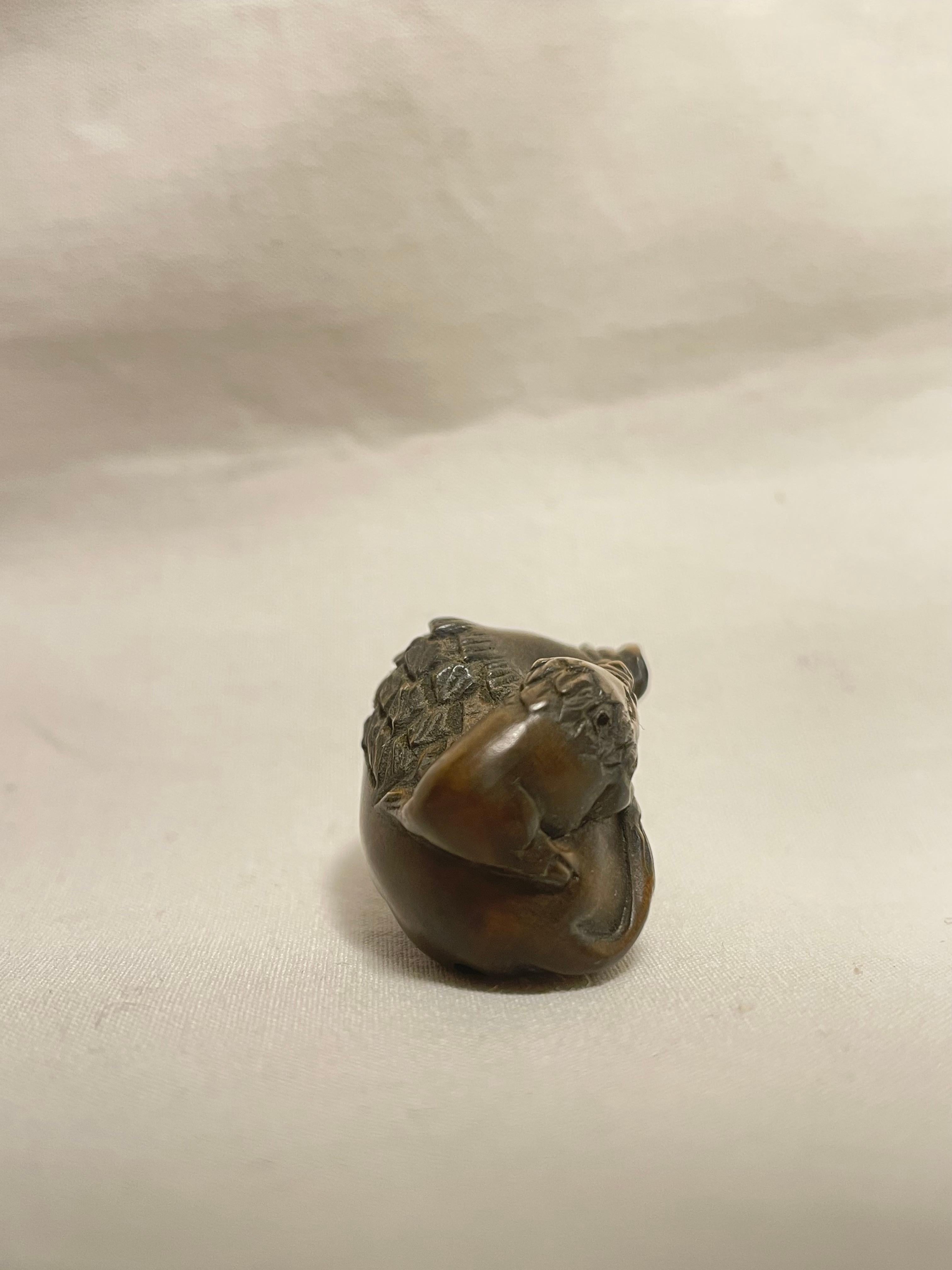 20th Century Japanese Antique Wooden Small Netsuke 'Two wild boar' 1960s For Sale