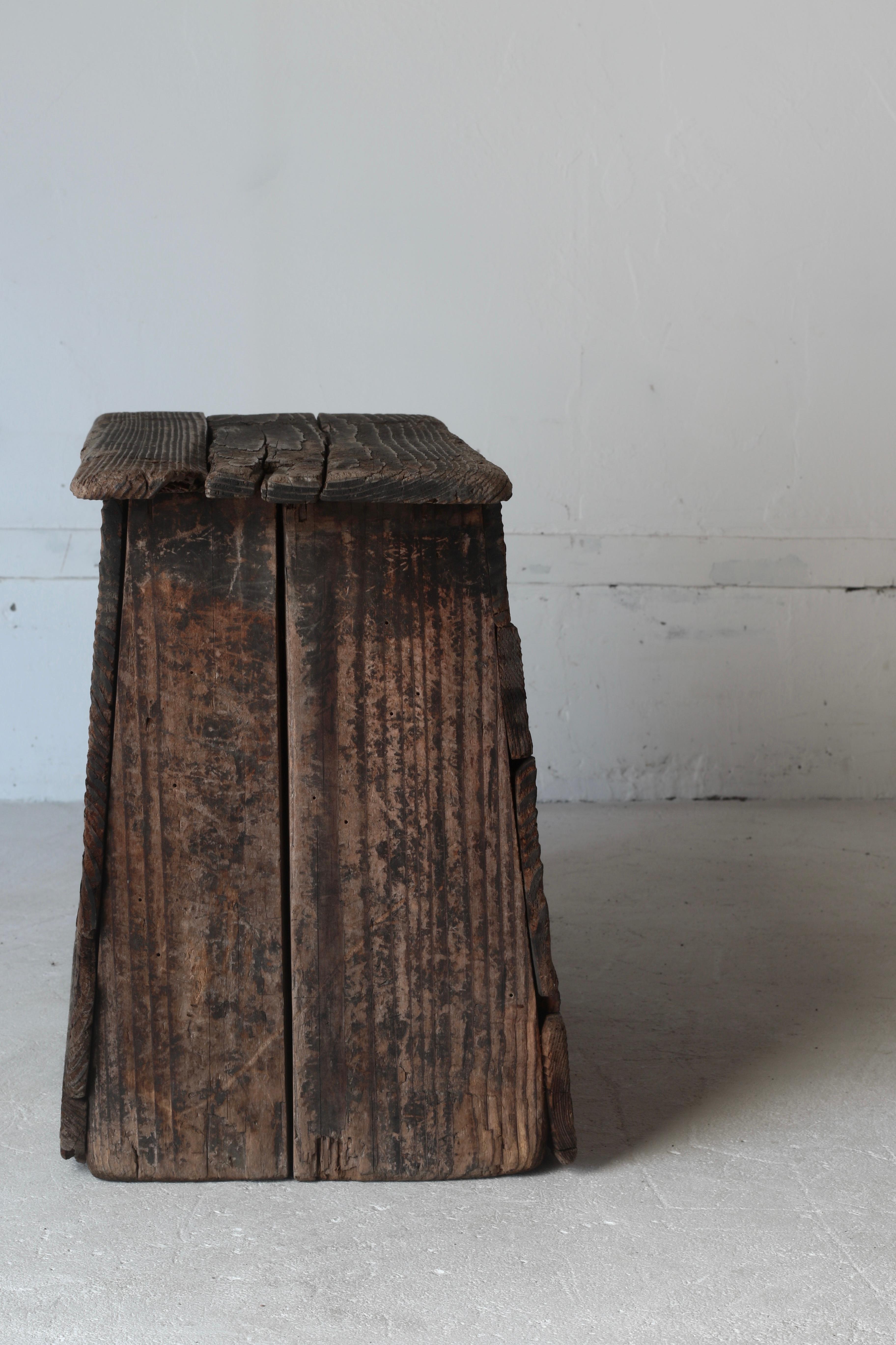 Cedar Japanese Antique Wooden Stool / Chair Stepping Stone / 1868-1912s / Wabi-Sabi For Sale