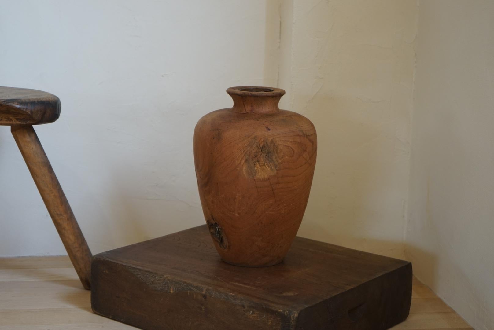 Japanese Antique Wooden Vase Object Primitive Wabi-Sabi Japandi For Sale 6