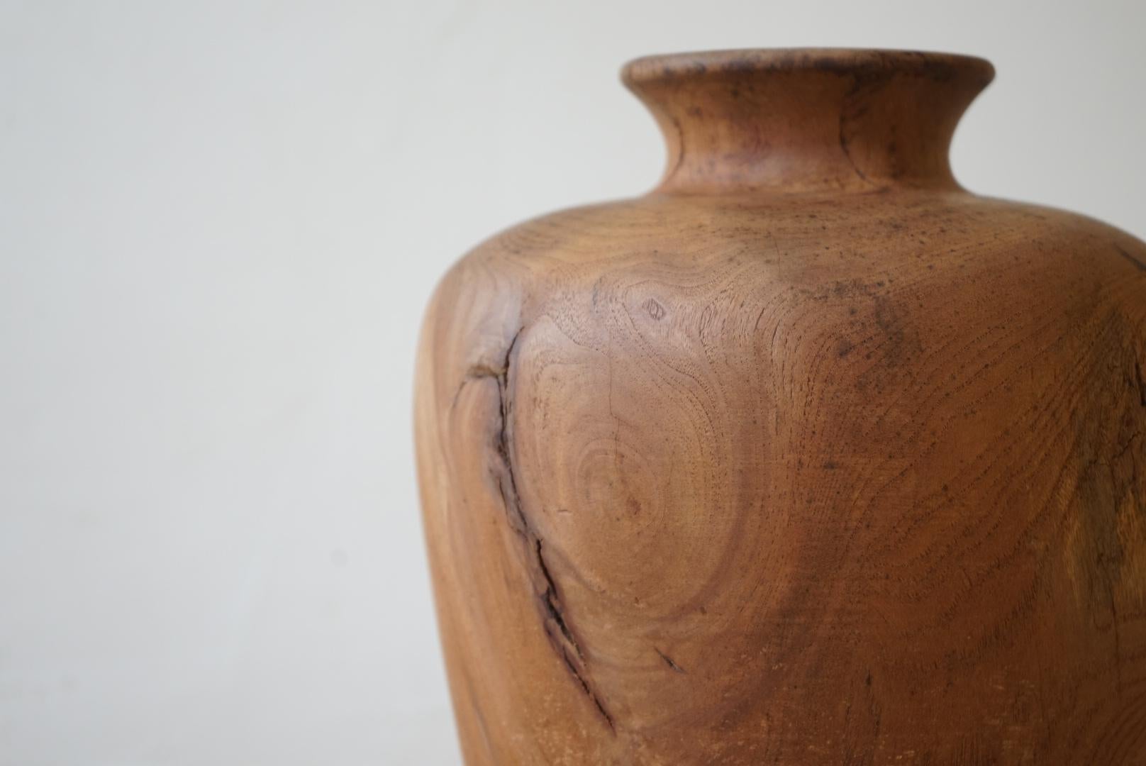 20th Century Japanese Antique Wooden Vase Object Primitive Wabi-Sabi Japandi For Sale