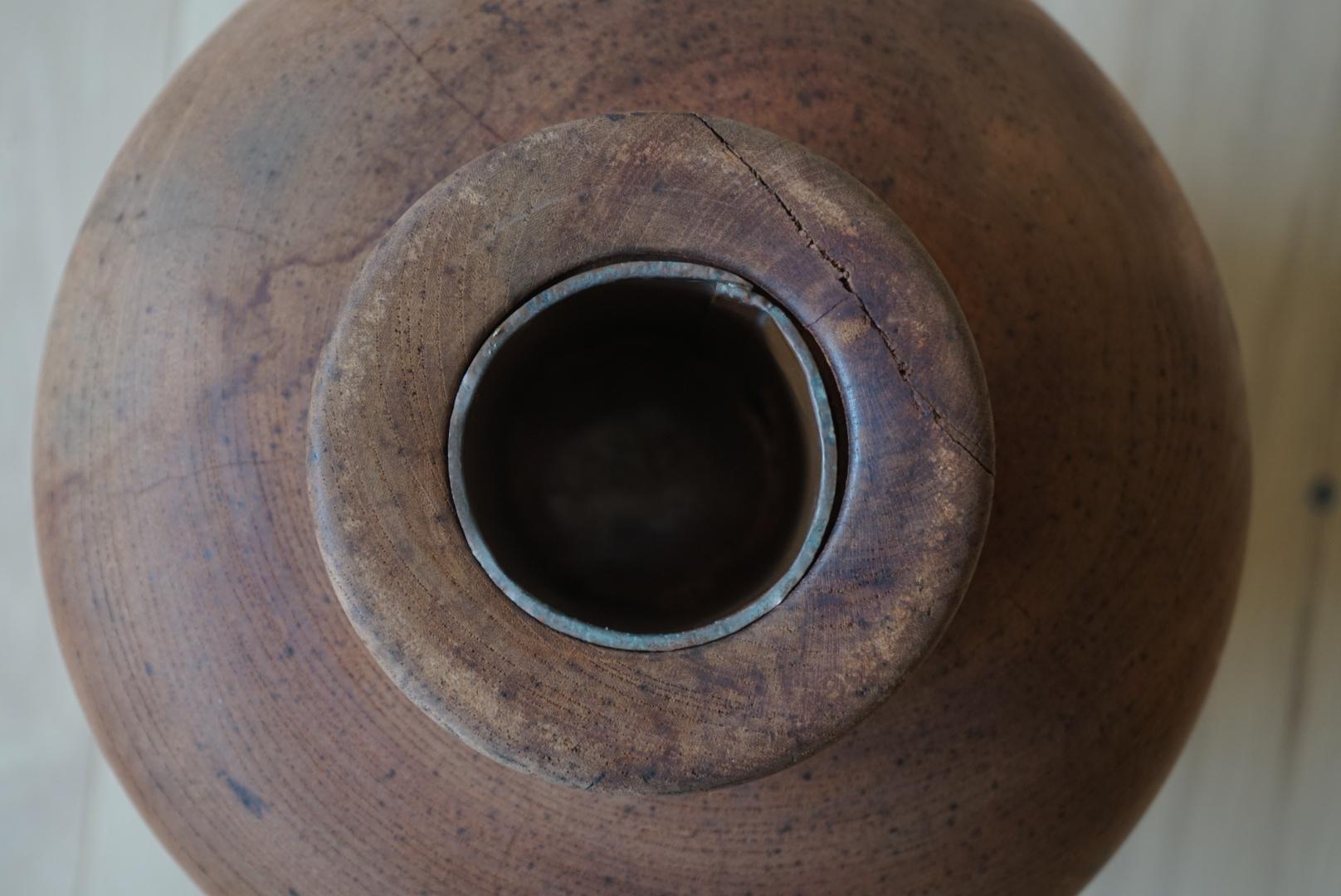 Japanese Antique Wooden Vase Object Primitive Wabi-Sabi Japandi For Sale 2